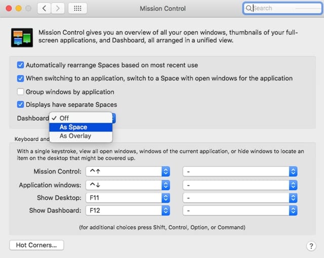 Mission Control preference pane