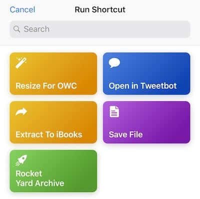 To run the Rocket Yard Archive shortcut, tap the button for it