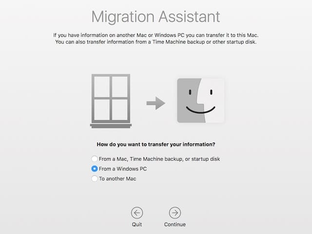 (Select "From a Windows PC" on the Migration Assistant screen)