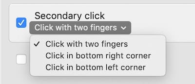Click on the disclosure triangle next to a gesture to see other available gestures