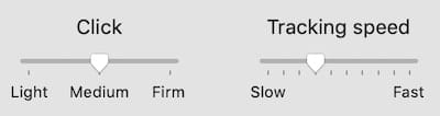 Controls for setting click pressure and tracking speed