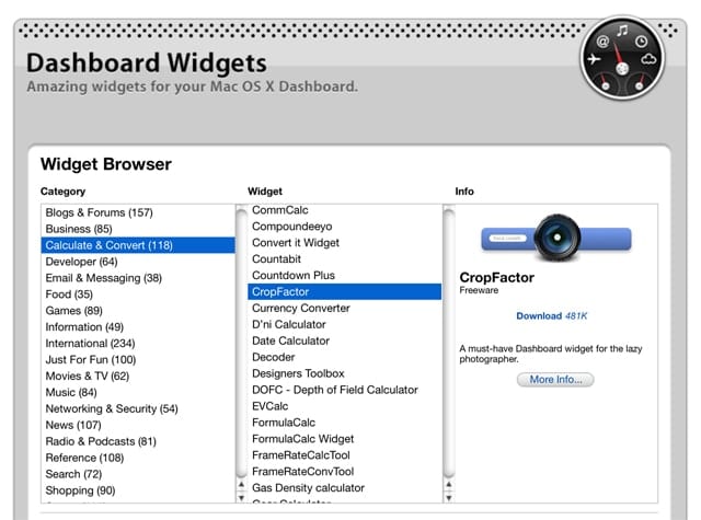 Apple's old website for downloading widgets is still accessible