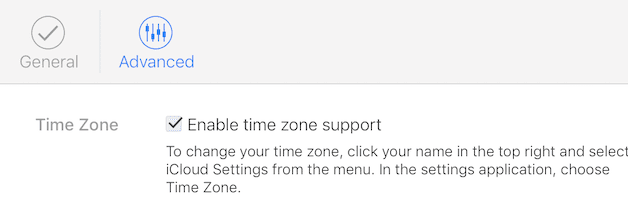 (Enabling Time Zone Support on iCloud Calendar)