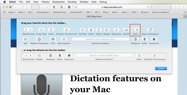 Add zoom buttons to Safari's toolbar.