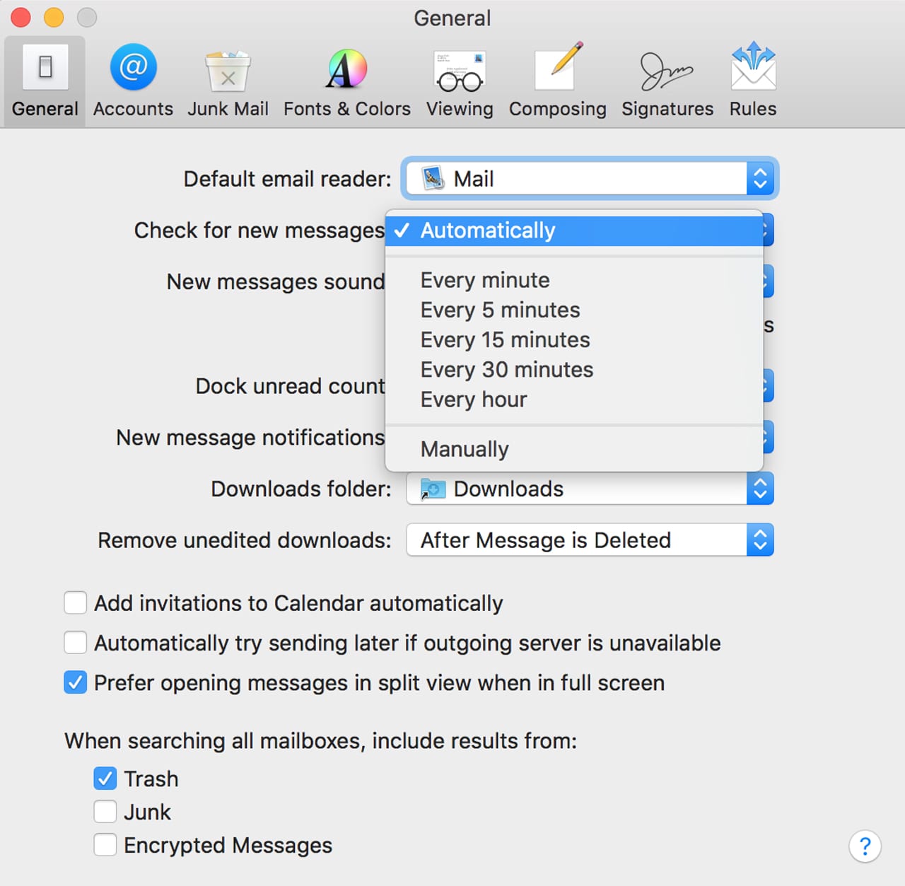 Check for new messages settings.