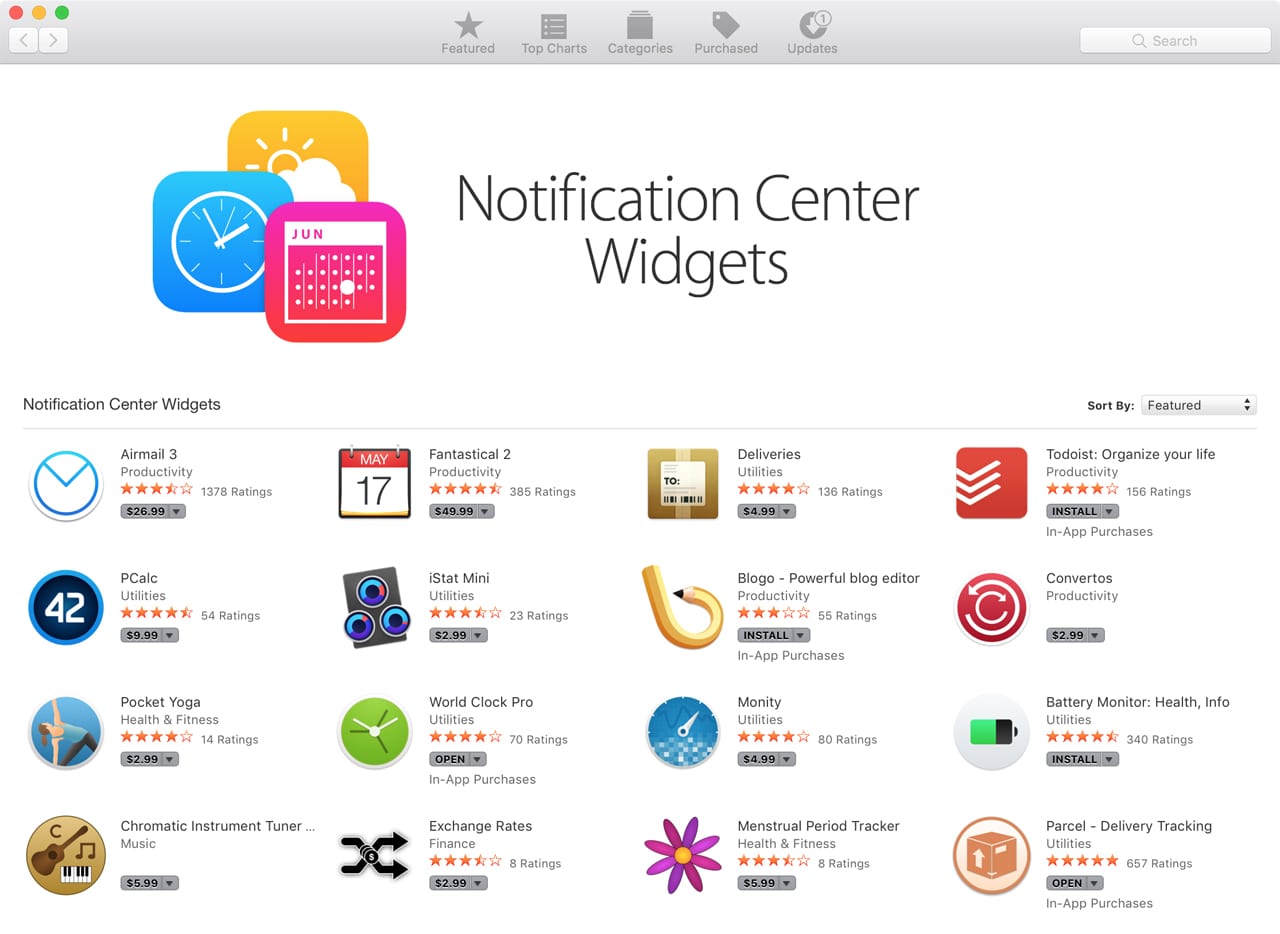 App store with Notification Center widgets displayed