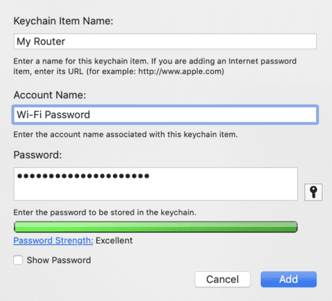 Adding a Wi-Fi password to the iCloud Keychain