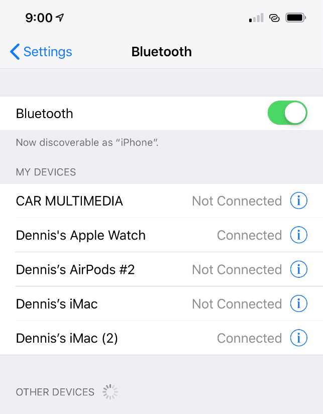 iPhone Bluetooth Settings