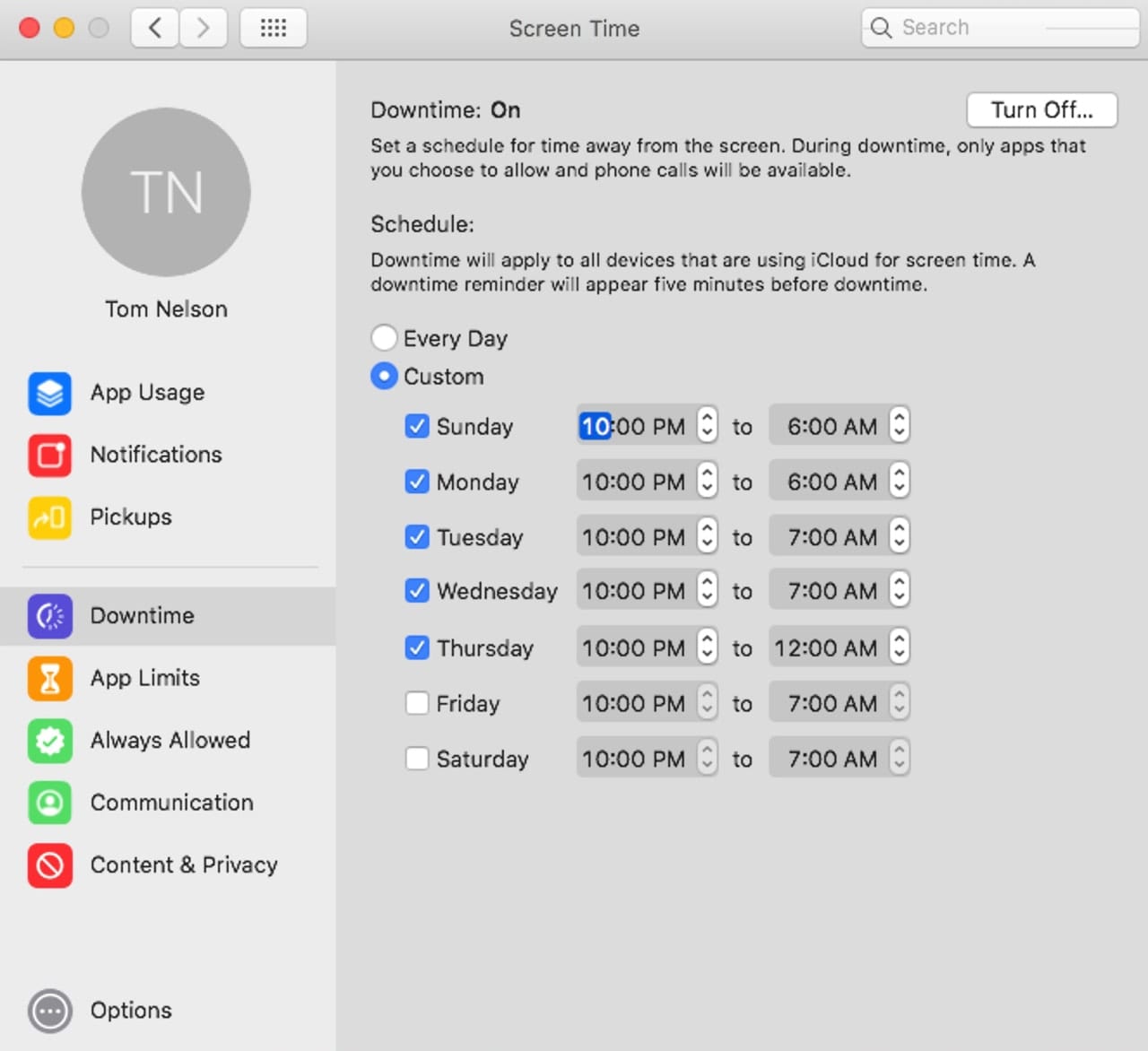 Use Screen Time Downtime to create daily or weekly schedules.