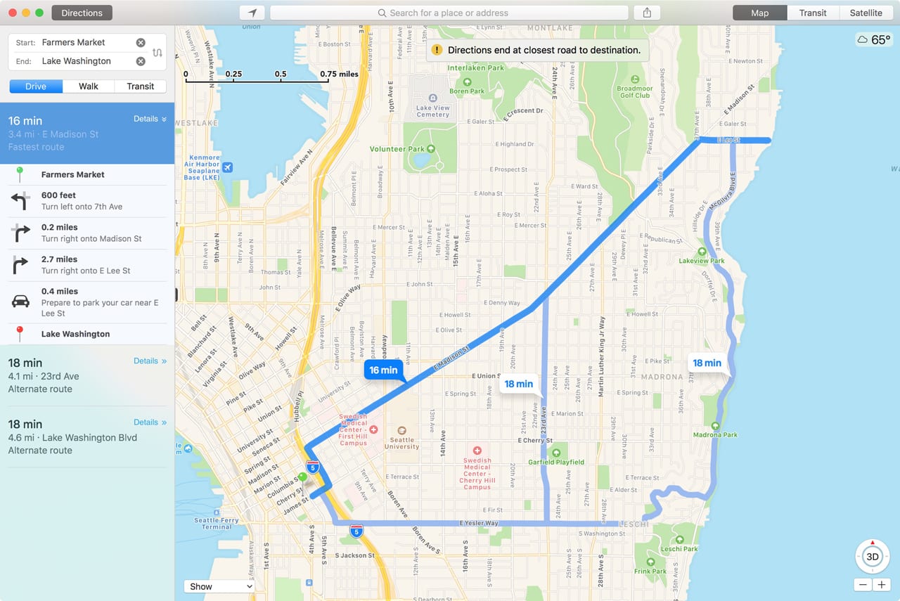 Maps can generate walking, driving and public Maps supports turn-by-turn directions for driving, walking, and taking public transit. turn-by-turn directions.