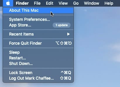 Screen shot of Apple menu with "About this Mac" selected
