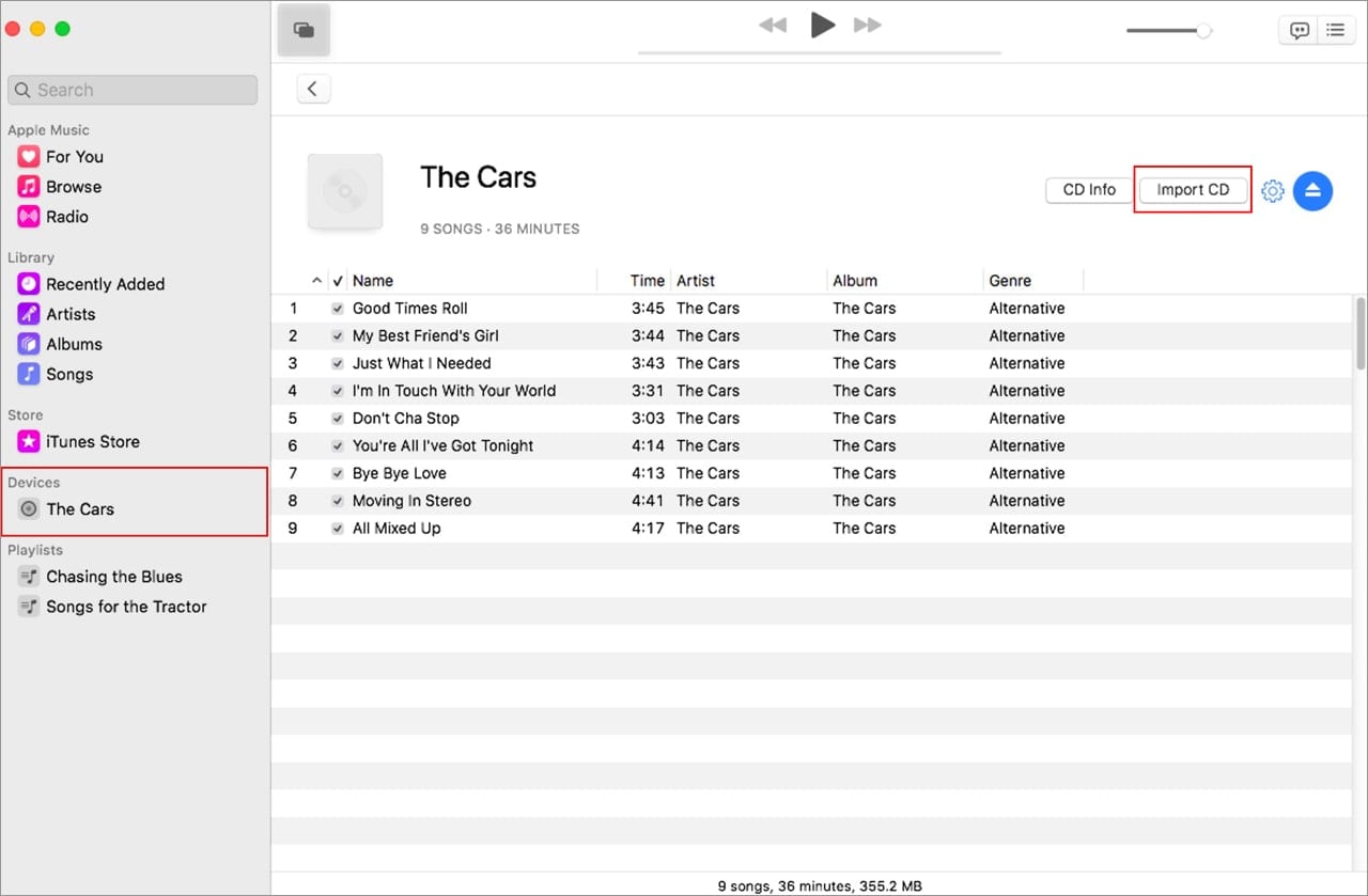 CDs can be imported intot he Music app directly from the sidebar.