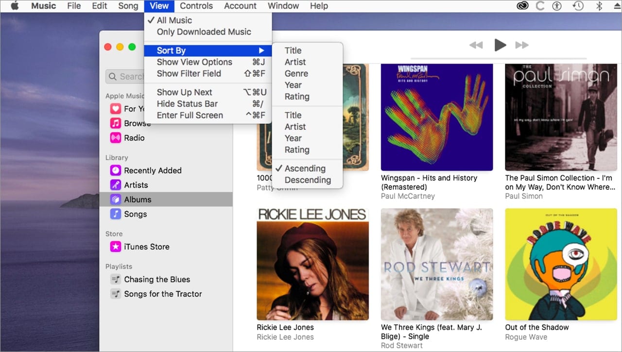 Use the sorting option to get a better view of your music library.