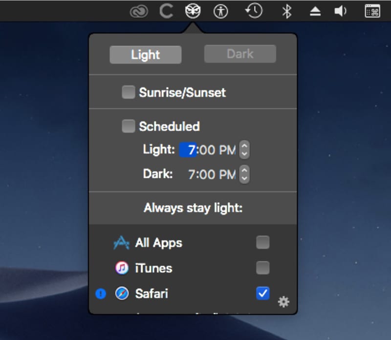 NightOwl puts Dark Mode controls in the menu bar.