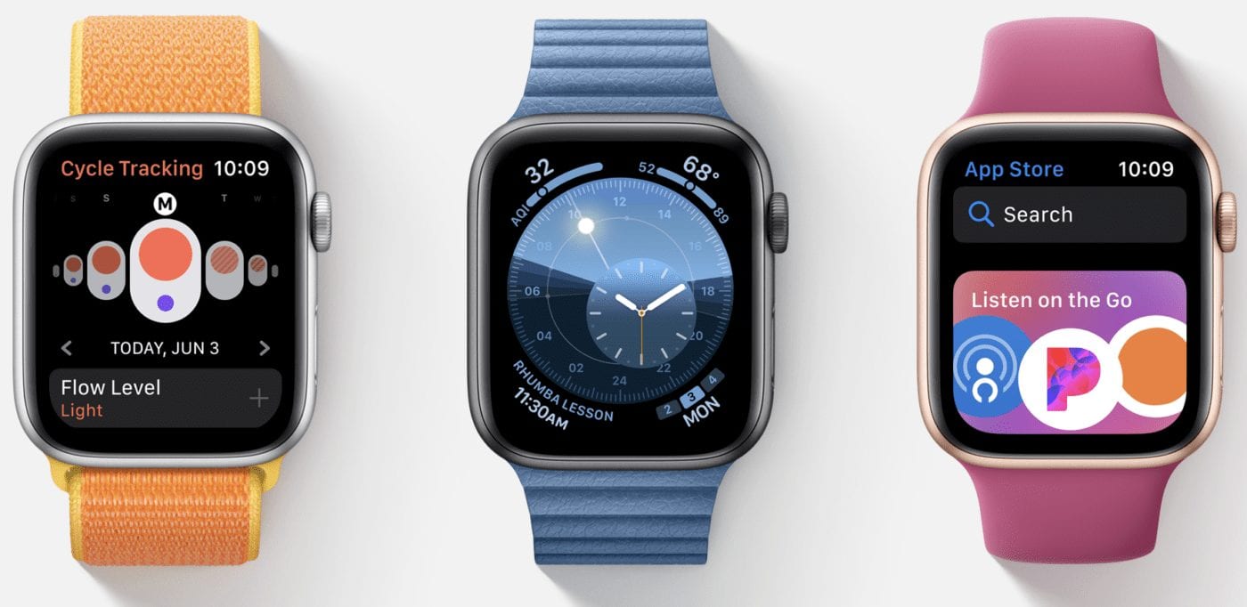 Apple Watches running watchOS 6. Image via Apple.com