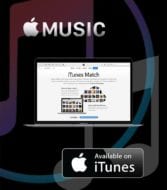 Graphic showing Apple Music logo, Subscribe in iTunes button and iTunes Match screenshot of computer