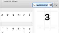 Screenshot of mac character viewer superscript
