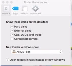 screenshot of macos finder preferences