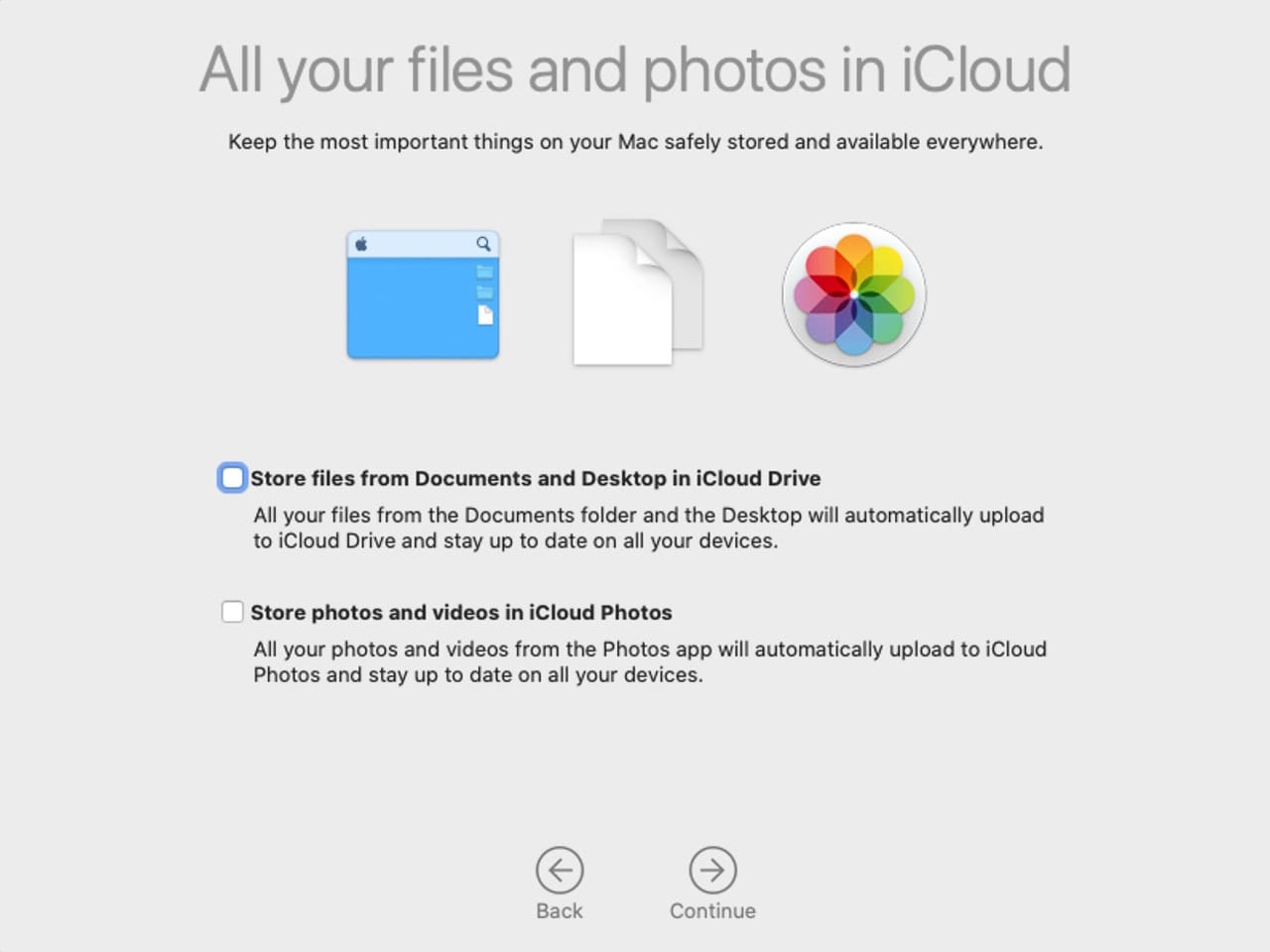 You can choose to store some of your files in iCloud.