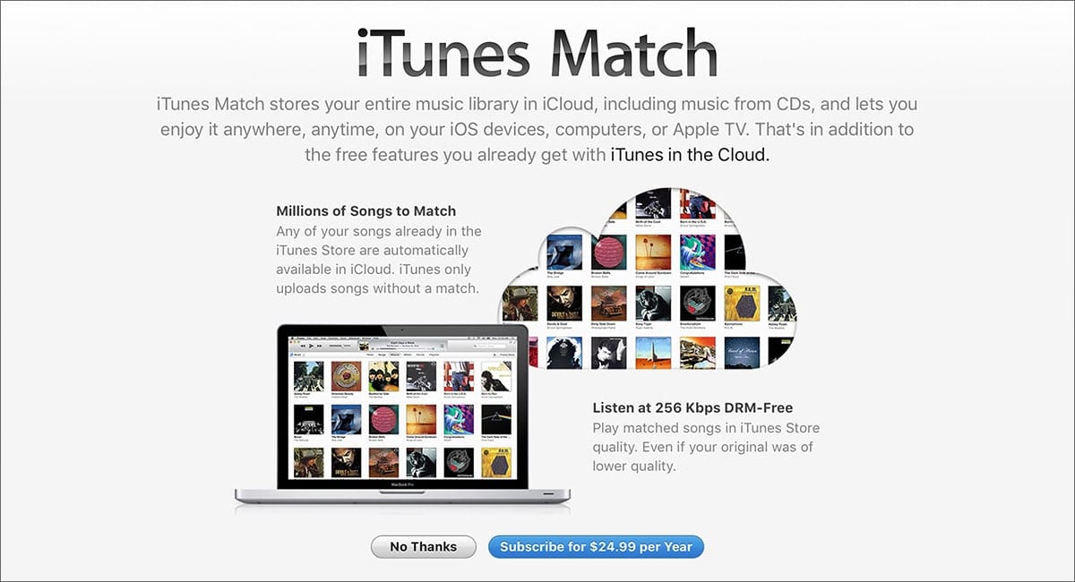 Screenshot of iTunes Match Subscribe window
