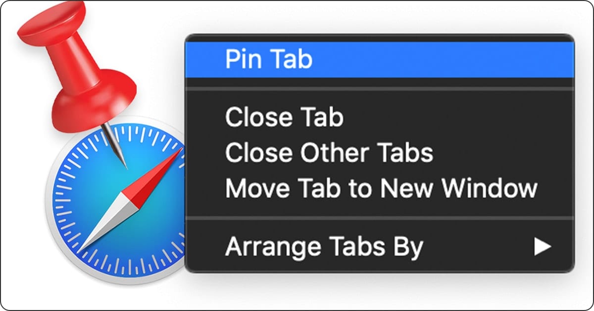 Screengot of pin tab menu with safari logo and pin icon