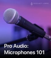 Image of a Shure SM58 on a purple background with text that says "Pro Audio: Microphones 101"