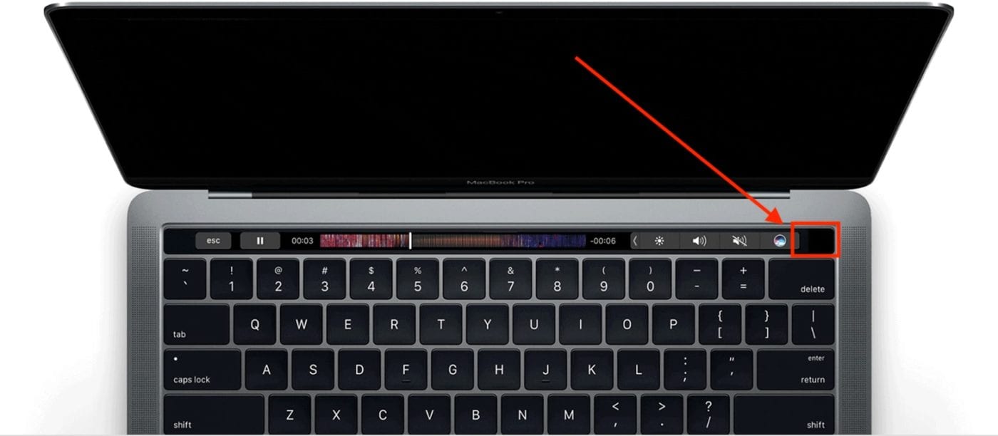 Check that Touch Bar on new MacBook Pros. The dark square at far right is actually the power button and Touch ID fingerprint reader