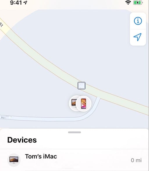 Find My app shown on iOS device.