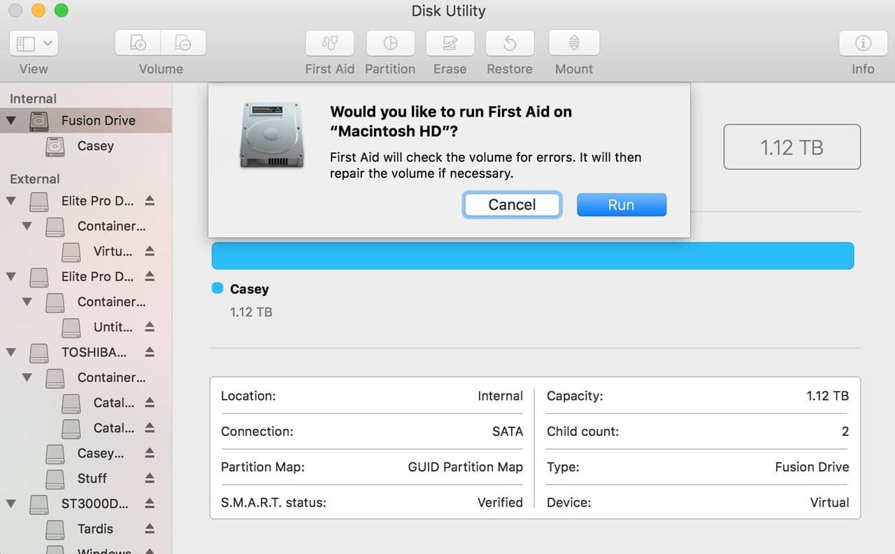 disk utility verifying startup drive