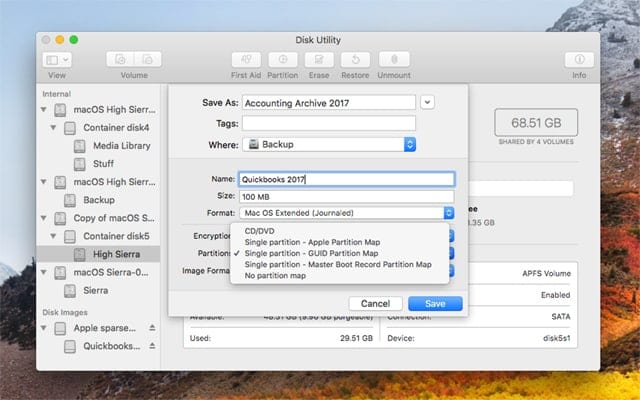 Use the Partition Map dropdown list to select one of the available partition types to use