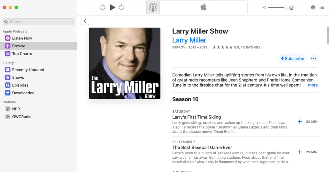 Subscribing to a show can be performed from within the shows description page.