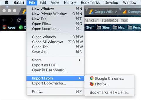 Importing other bookmarks into Safari