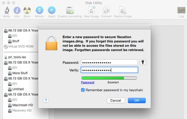 Early versions of the disk image tool included a password strength bar graph