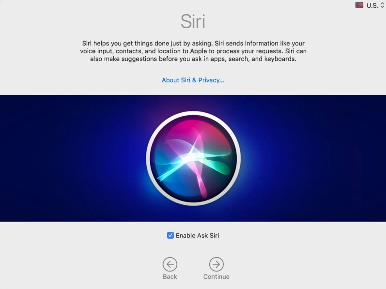 Siri activation screen in macOS Catalina
