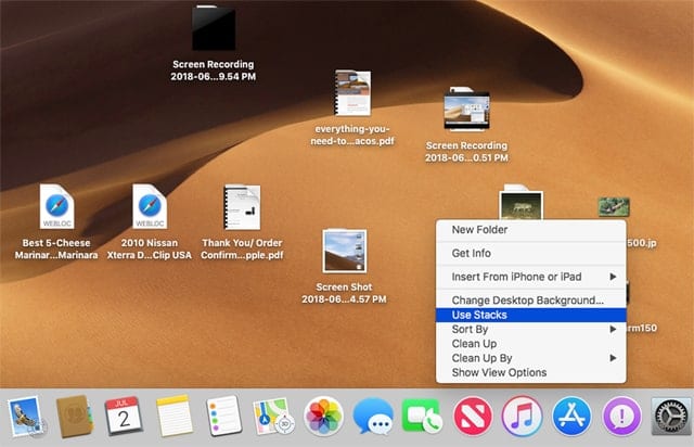 Selecting Use Stacks will quickly clean up your desktop