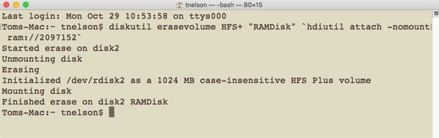 Terminal can create a RAM disk and mount it on the desktop