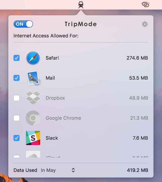 TripMode in use on a Mac
