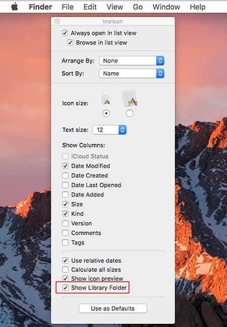 How to show the ~/Library folder on Mac