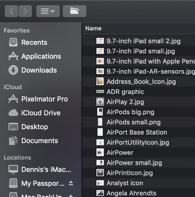 Finder window showing sorted filenames