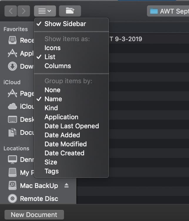 finder window showing sorting toolbar