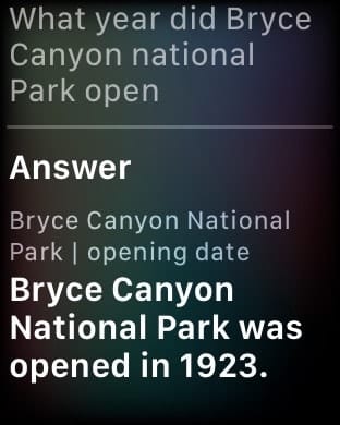 Asking apple watch a question about Bryce Canyon