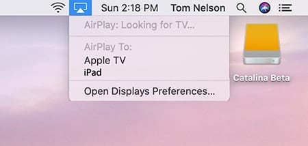 AirPlay menu showing iPad as a selection for second display.