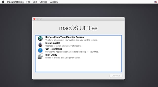 macOS Utilities window.