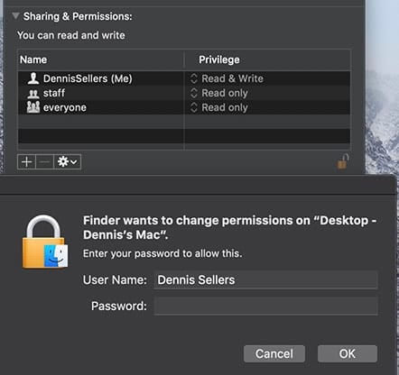 Screenshot of Mac Sharing & Permissions