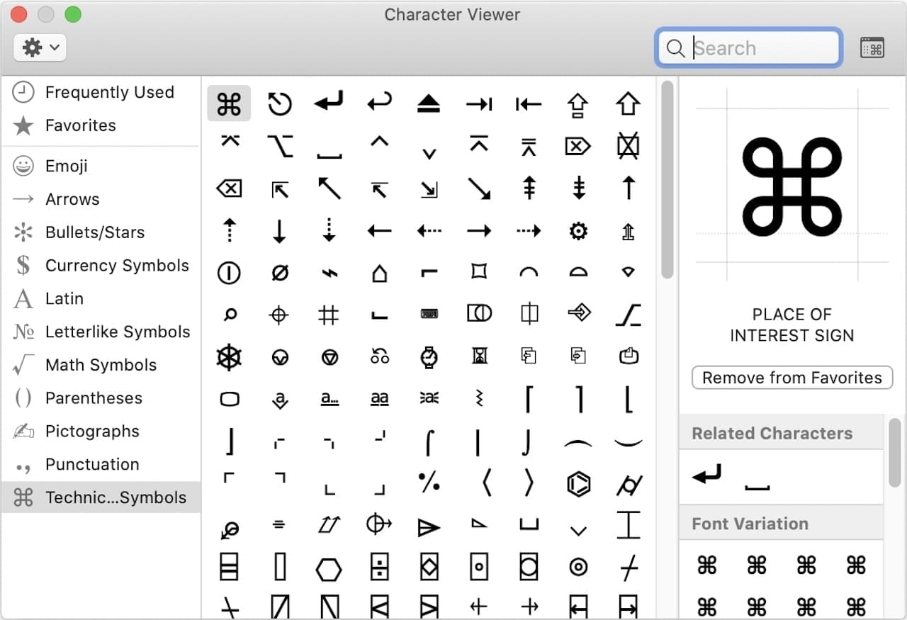 character map for mac