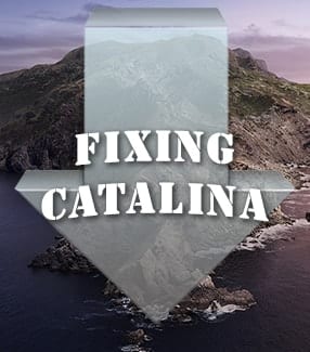 catalina island with install arrow and text saying "Fixing Catalina"