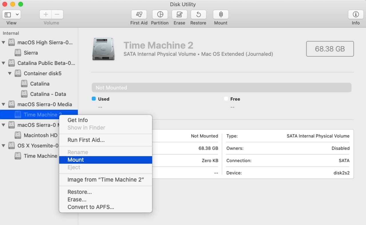 Disk Utilities app can be used to mount volumes on your Mac.