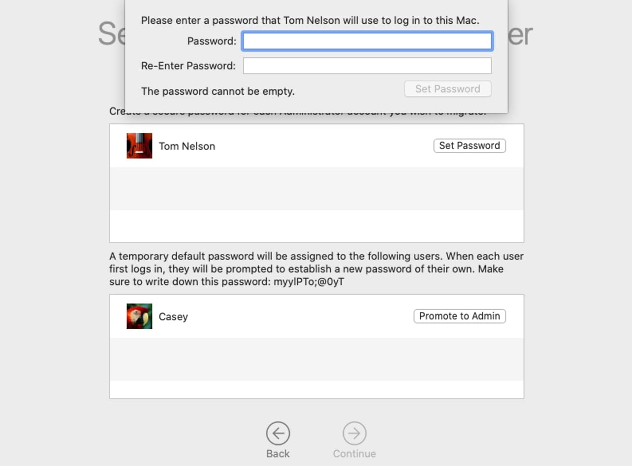 Set new passwords for user accounts.