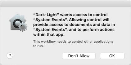 Click OK to give your app access to control System Events