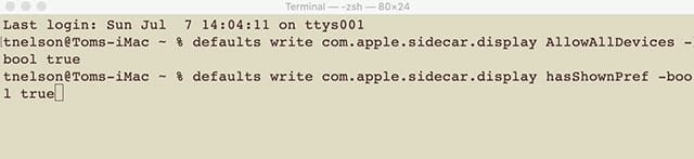 Use Terminal to enable Sidecar on older Macs.